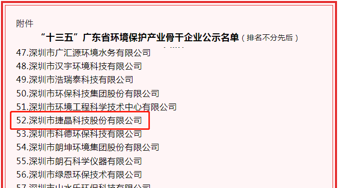 喜訊！捷晶科技獲“‘十三五’廣東省環(huán)境保護(hù)產(chǎn)業(yè)骨干企業(yè)”認(rèn)定